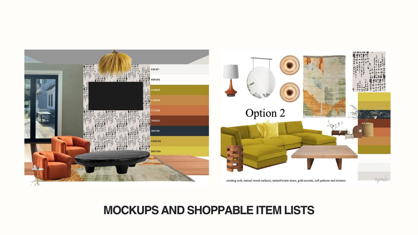 Room mockup with palette and a furnishings board